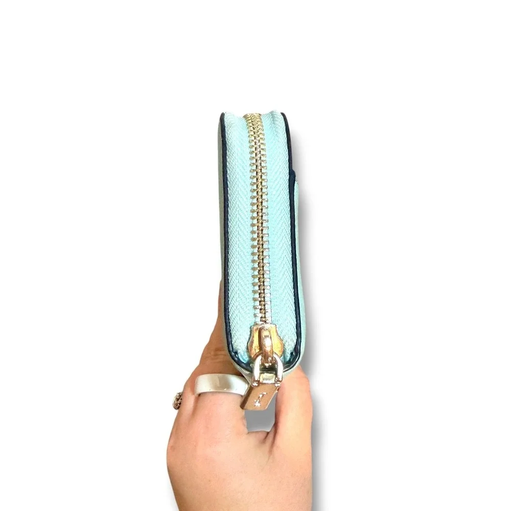 Kate Spade New York Wallet Womens Aqua White Saffiano Leather Zip Around